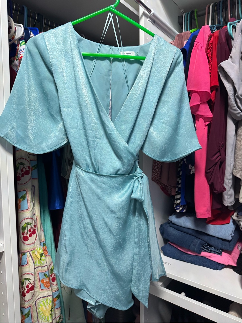 Light Blue Wrap Romper with Tie Waist